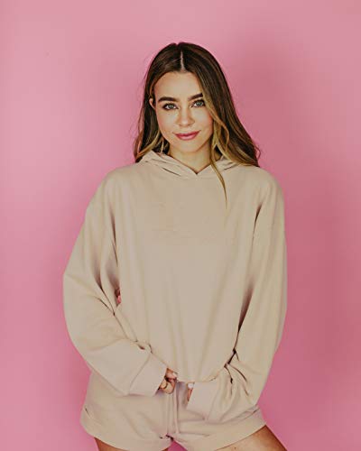 The Drop Light Camel Boxy Embroidered Slogan Hoodie by @sierrafurtado Novelty, Rose polvo, M