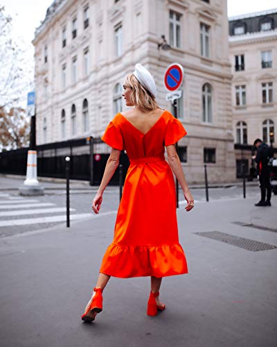 The Drop Vestido Midi Rojo Cherry con Lazada a la Cintura, Bajo Ancho y Mangas Mariposa por @officiallyquigley, S