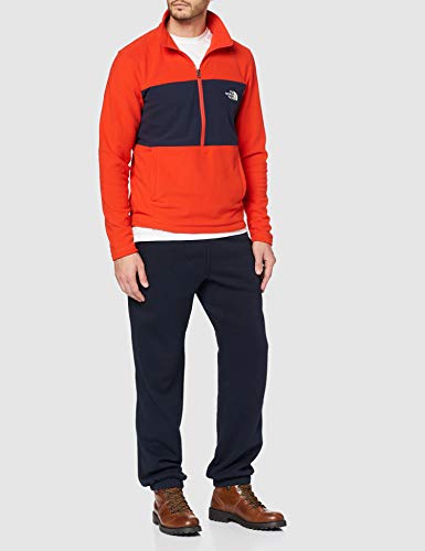 The North Face TKA 100 Forro Polar con Cremallera de 1/4 y Colores en Bloque, Hombre, Rojo (Fiery Red/Urban Navy), S