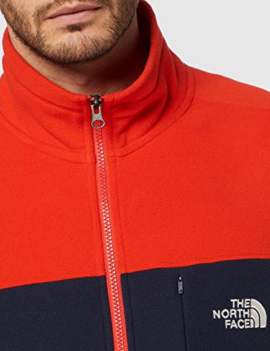 The North Face TKA 100 Forro Polar con Cremallera de 1/4 y Colores en Bloque, Hombre, Rojo (Fiery Red/Urban Navy), S