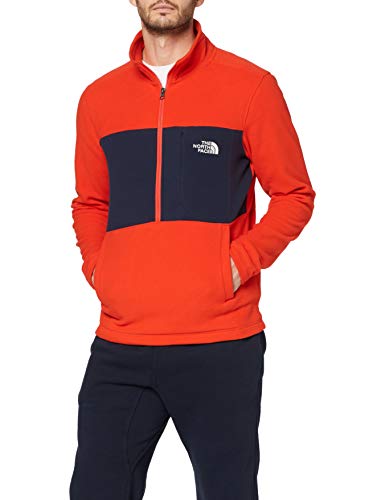 The North Face TKA 100 Forro Polar con Cremallera de 1/4 y Colores en Bloque, Hombre, Rojo (Fiery Red/Urban Navy), S