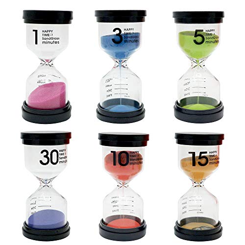 THE TWIDDLERS Paquete de 6 Relojes de Arena con Varios Tiempos - 6 Colores Surtidos minutero para el hogar - Aula - Cocina y Oficina - Temporizador Juego - Game Timer 1/3/5/10/15/30