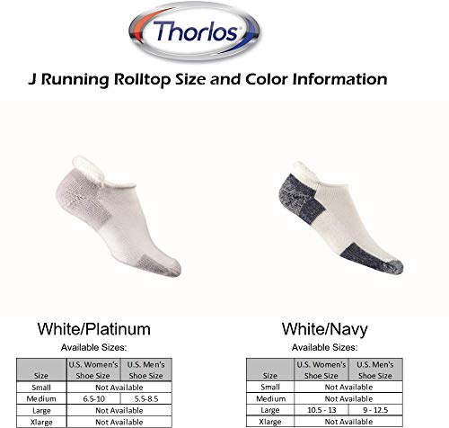 Thorlo Unisex Running Running Roll Top Calcetines – Blanco/Platino, tamaño Mediano, Unisex, Color White/Navy, tamaño 8.5-12 Mens