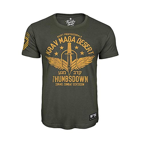 Thumbsdown Pulgares Down Krav Maga Desierto Camiseta Quiet Professionals. MMA. Gimnasio Entrenamiento. Marcial Artes Informal - Verde Militar, Medium