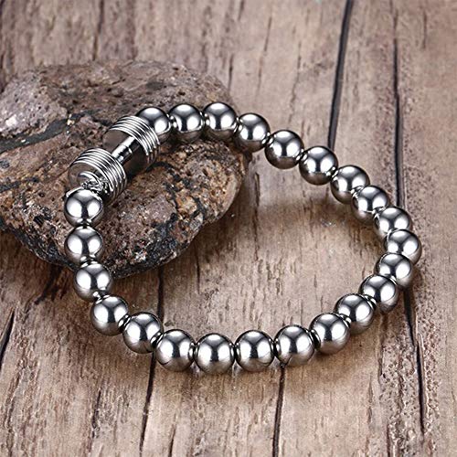 THWJSH 8 mm de acero inoxidable grano redondo Braclets para hombres deportes mancuerna equilibrio plata brazaletes niños cuerda elástica pulsera cadena cadena distancia par pérdida de la pulsera