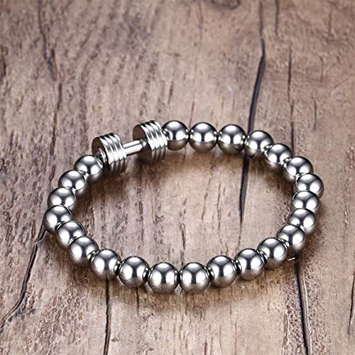 THWJSH 8 mm de acero inoxidable grano redondo Braclets para hombres deportes mancuerna equilibrio plata brazaletes niños cuerda elástica pulsera cadena cadena distancia par pérdida de la pulsera