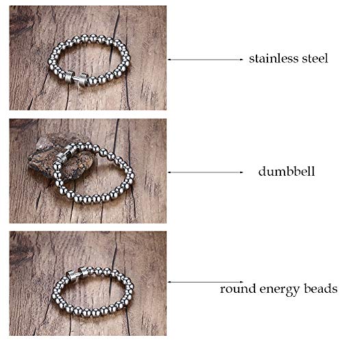 THWJSH 8 mm de acero inoxidable grano redondo Braclets para hombres deportes mancuerna equilibrio plata brazaletes niños cuerda elástica pulsera cadena cadena distancia par pérdida de la pulsera