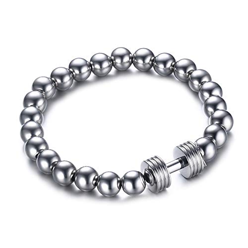 THWJSH 8 mm de acero inoxidable grano redondo Braclets para hombres deportes mancuerna equilibrio plata brazaletes niños cuerda elástica pulsera cadena cadena distancia par pérdida de la pulsera