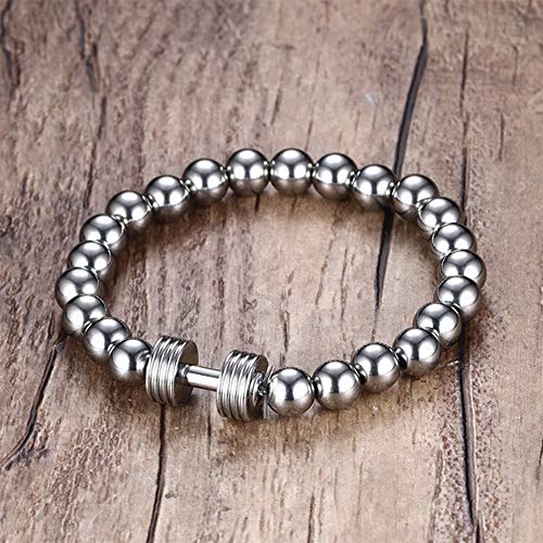 THWJSH 8 mm de acero inoxidable grano redondo Braclets para hombres deportes mancuerna equilibrio plata brazaletes niños cuerda elástica pulsera cadena cadena distancia par pérdida de la pulsera