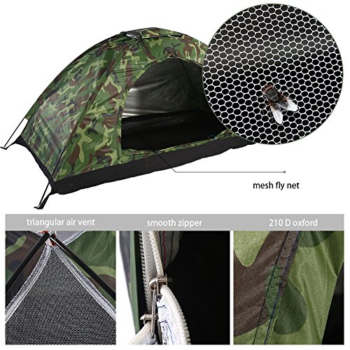 Tienda de campaña de camuflaje individual, tienda de campaña impermeable de poliéster para una persona al aire libre con bolsa de transporte para mochileros, picnic, senderismo, pesca, uso al aire lib