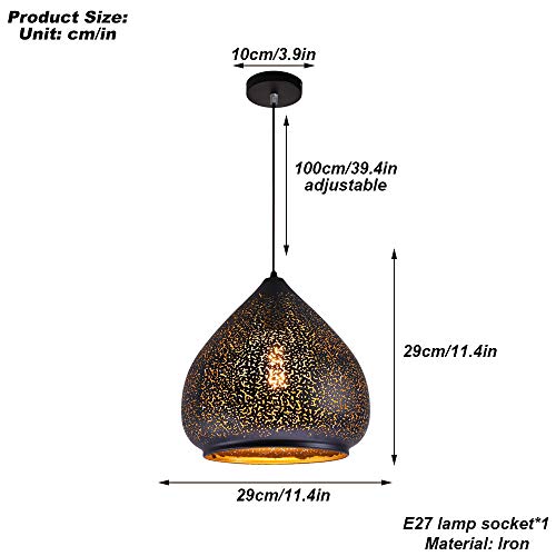 Tiffw Suspensión clásico marroquí Estilo Oriental luz de Techo de la lámpara Pendiente de la Vendimia del Arte del Hierro Tallado Pantalla Colgando Droplight Easy Fit Base E27 Iluminación,29cm