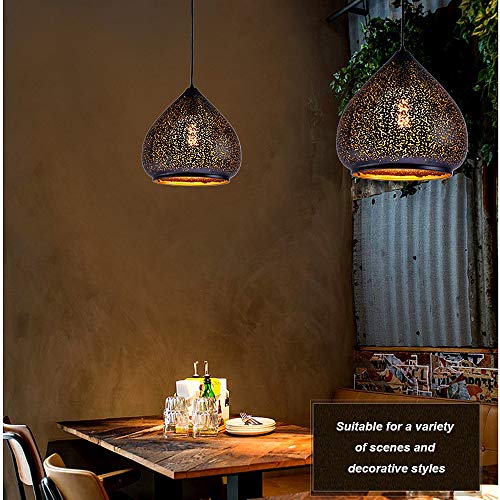 Tiffw Suspensión clásico marroquí Estilo Oriental luz de Techo de la lámpara Pendiente de la Vendimia del Arte del Hierro Tallado Pantalla Colgando Droplight Easy Fit Base E27 Iluminación,29cm