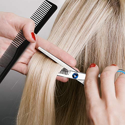 Tijeras de peluquería profesional Kit, FEALING peluquería con tijeras de peine para el cabello, capa, tijeras de corte y adelgazamiento, peine de cuchillas, flequillo de clip, clips, peine de cola
