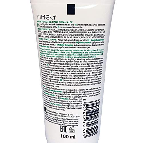 Timely - Crema de manos hidratante y regeneradora con aloe, 100 ml