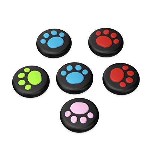 TiMOVO [6 PZS] Tapa de Botones de Pulgar Compatible con Nintendo Switch y Switch Lite, Cubierta Protectora de Botones de Silicona Diseño de Pata de Gato Joy-con, Multicolor