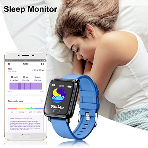 Tipmant Reloj Inteligente Mujer Hombre Smartwatch Pulsera de Actividad Inteligente Impermeable IP68 Pulsómetros Podómetro Monitor de Sueño Calorías para iPhone Android Xiaomi Samsung Huawei (Azul)