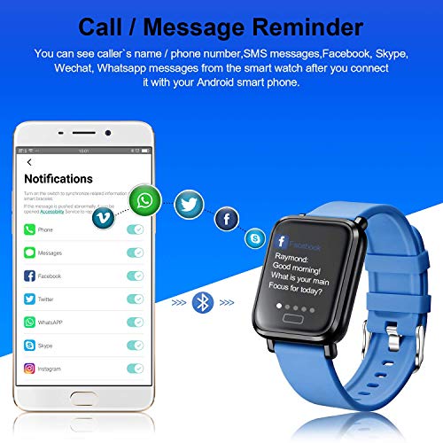 Tipmant Reloj Inteligente Mujer Hombre Smartwatch Pulsera de Actividad Inteligente Impermeable IP68 Pulsómetros Podómetro Monitor de Sueño Calorías para iPhone Android Xiaomi Samsung Huawei (Azul)