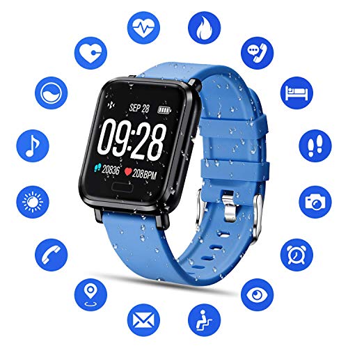 Tipmant Reloj Inteligente Mujer Hombre Smartwatch Pulsera de Actividad Inteligente Impermeable IP68 Pulsómetros Podómetro Monitor de Sueño Calorías para iPhone Android Xiaomi Samsung Huawei (Azul)