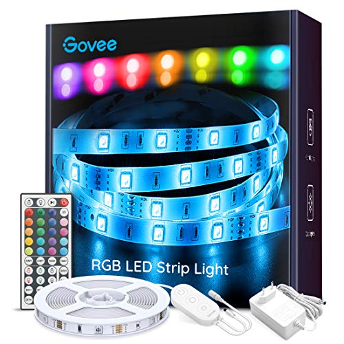 Tiras LED, Govee Luces LED RGB 5M 5050 con Control Remoto de 44 Botones y Caja de Control, 150 Tira LED 20 Colores 8 Modos de Brillo y 6 opciones DIY para la Habitación, Dormitorio, Techo, 12V