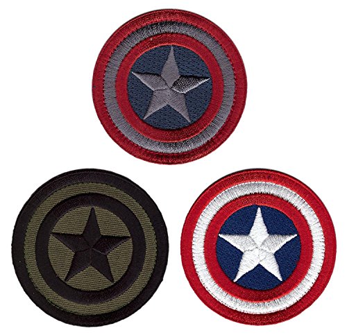 Titan One Europe Hook Patches Set of 3 - Captain America Round Mini Shields Morale Tactical Gear Bag Patches Conjunto 3 Capitan America Escudos Parches Bordados Fijación Gancho