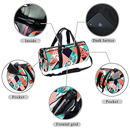 TIZORAX - Bolsa de viaje con diseño geométrico de flamenco, con hojas de palma y palma, bolsa de viaje para gimnasio