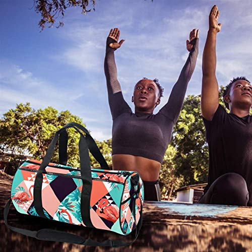 TIZORAX - Bolsa de viaje con diseño geométrico de flamenco, con hojas de palma y palma, bolsa de viaje para gimnasio