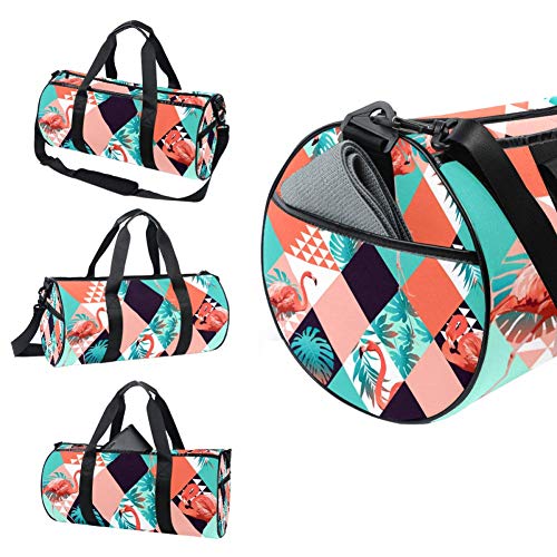 TIZORAX - Bolsa de viaje con diseño geométrico de flamenco, con hojas de palma y palma, bolsa de viaje para gimnasio