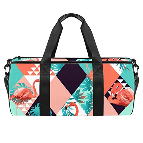 TIZORAX - Bolsa de viaje con diseño geométrico de flamenco, con hojas de palma y palma, bolsa de viaje para gimnasio
