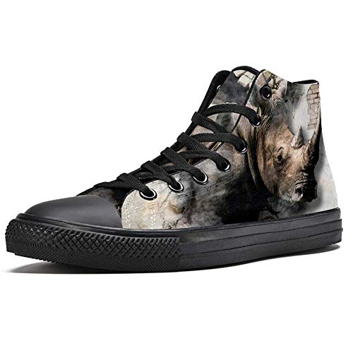 TIZORAX Zapatillas altas para hombre, rinoceronte en paredes rotas, con estampado de moda y cordones, color Multicolor, talla 43.5 EU