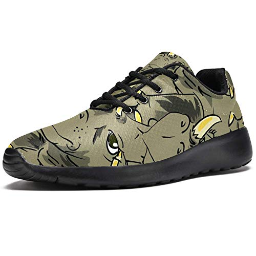 TIZORAX Zapatillas de correr para hombre, diseño de rinoceronte africano, con patrón de rinoceronte de animales, de malla transpirable, senderismo, tenis, color Multicolor, talla 44 EU