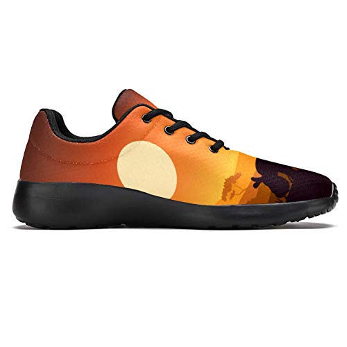 TIZORAX Zapatillas de correr para hombre, silueta de rinoceronte africano, diseño de silueta de atardecer de malla transpirable para caminar, senderismo, tenis, color Multicolor, talla 42.5 EU