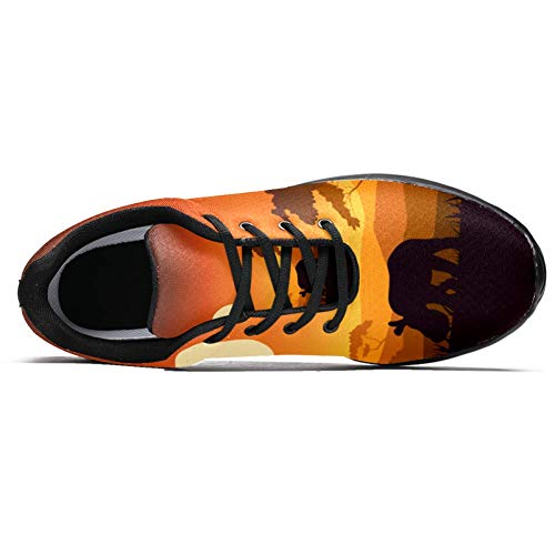 TIZORAX Zapatillas de correr para hombre, silueta de rinoceronte africano, diseño de silueta de atardecer de malla transpirable para caminar, senderismo, tenis, color Multicolor, talla 42.5 EU