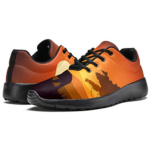 TIZORAX Zapatillas de correr para hombre, silueta de rinoceronte africano, diseño de silueta de atardecer de malla transpirable para caminar, senderismo, tenis, color Multicolor, talla 42.5 EU