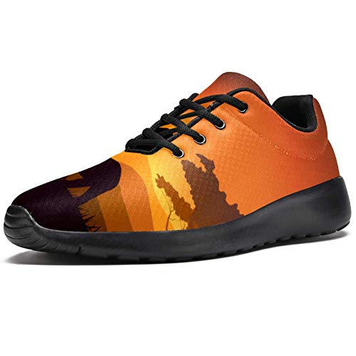 TIZORAX Zapatillas de correr para hombre, silueta de rinoceronte africano, diseño de silueta de atardecer de malla transpirable para caminar, senderismo, tenis, color Multicolor, talla 42.5 EU