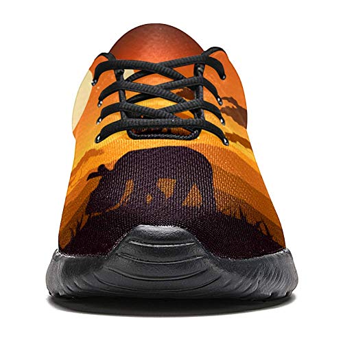 TIZORAX Zapatillas de correr para hombre, silueta de rinoceronte africano, diseño de silueta de atardecer de malla transpirable para caminar, senderismo, tenis, color Multicolor, talla 42.5 EU