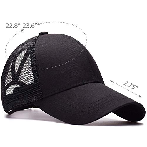 TMEOG Gorra de BéIsbol para Mujer, Gorra de Media Cola de Caballo Ajustable Transpirable Secado Rápido Gorra Deportiva Sombrero para Correr (Negro)