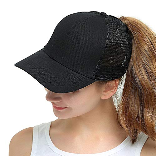 TMEOG Gorra de BéIsbol para Mujer, Gorra de Media Cola de Caballo Ajustable Transpirable Secado Rápido Gorra Deportiva Sombrero para Correr (Negro)