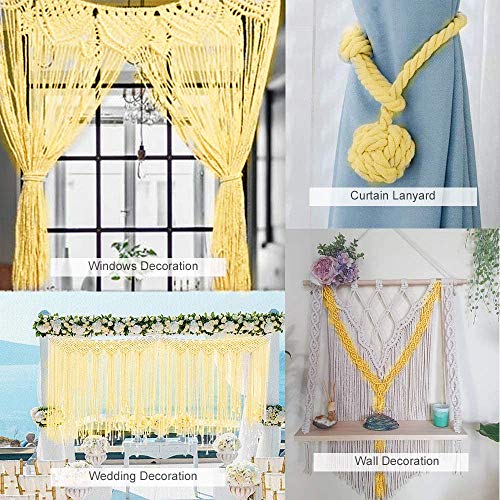 TOKERD 200m Cordel de Macramé Amarillo 3mm Cordón de Algodón Natural Mano Craft Cuerda Hilo Macramé para Manualidades Envolver Regalo Navidad Colgar Fotos Costura