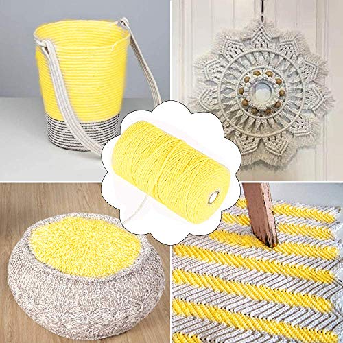 TOKERD 200m Cordel de Macramé Amarillo 3mm Cordón de Algodón Natural Mano Craft Cuerda Hilo Macramé para Manualidades Envolver Regalo Navidad Colgar Fotos Costura