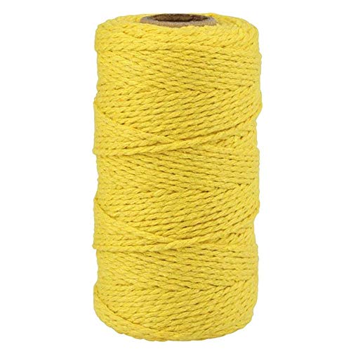 TOKERD 200m Cordel de Macramé Amarillo 3mm Cordón de Algodón Natural Mano Craft Cuerda Hilo Macramé para Manualidades Envolver Regalo Navidad Colgar Fotos Costura