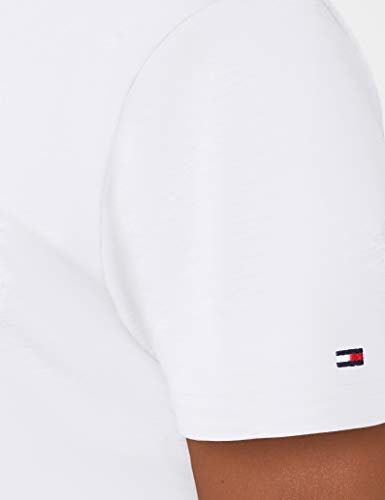 Tommy Hilfiger Logo Camiseta de Cuello Redondo,Perfecta para El Tiempo Libre, Blanco (White), L para Hombre