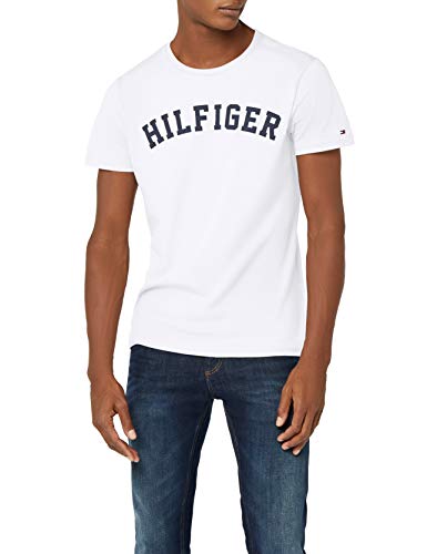 Tommy Hilfiger Logo Camiseta de Cuello Redondo,Perfecta para El Tiempo Libre, Blanco (White), L para Hombre
