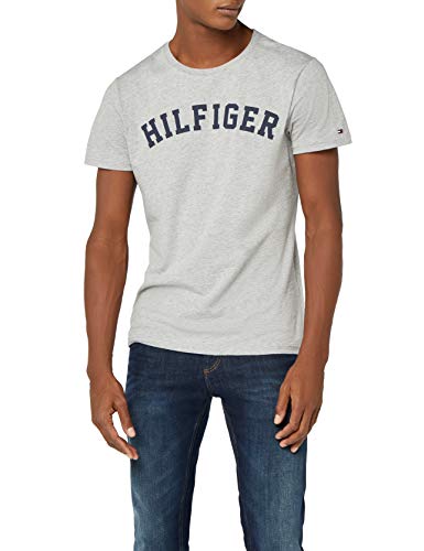 Tommy Hilfiger Logo Camiseta de Cuello Redondo,Perfecta para El Tiempo Libre, Gris (Grey Heather), L para Hombre