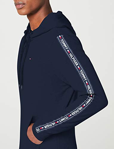Tommy Hilfiger Logo Tape Hoody Sudadera con Capucha y Cinta Distintiva, Azul (Navy Blazer), Medium para Hombre