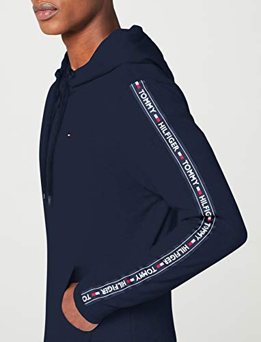 Tommy Hilfiger Logo Tape Hoody Sudadera con Capucha y Cinta Distintiva, Azul (Navy Blazer), Small para Hombre