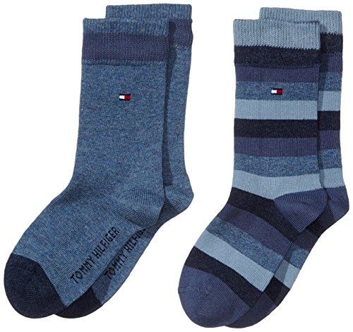 Tommy Hilfiger TH Kids Basic Stripe Sock Pack de 2 Calcetines para Niños, Azul (aqua 443), 35-38