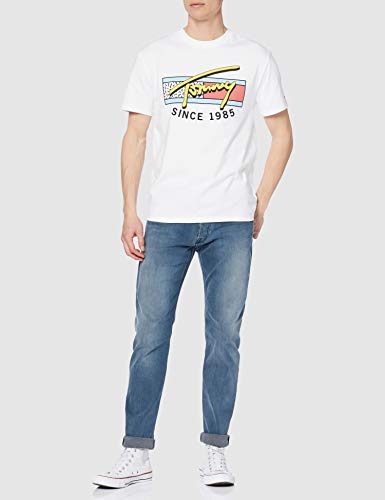 Tommy Hilfiger TJM Neon Script tee Camiseta, Blanco (Classic Blanco 100), L para Hombre