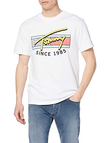 Tommy Hilfiger TJM Neon Script tee Camiseta, Blanco (Classic Blanco 100), L para Hombre