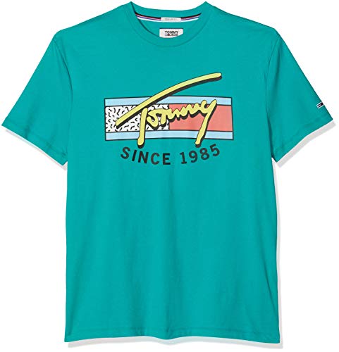 Tommy Hilfiger TJM Neon Script tee Camiseta, Verde (Dynasty Green 399), L para Hombre