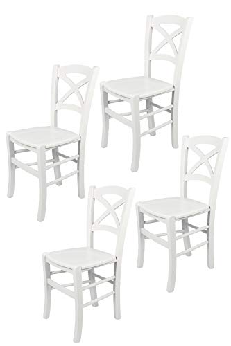 Tommychairs - Set 4 sillas Cross para Cocina y Comedor, Estructura en Madera de Haya barnizada Color Blanco y Asiento en Madera